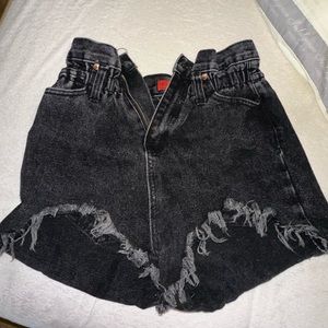 Black Denim High-Waisted Shorts